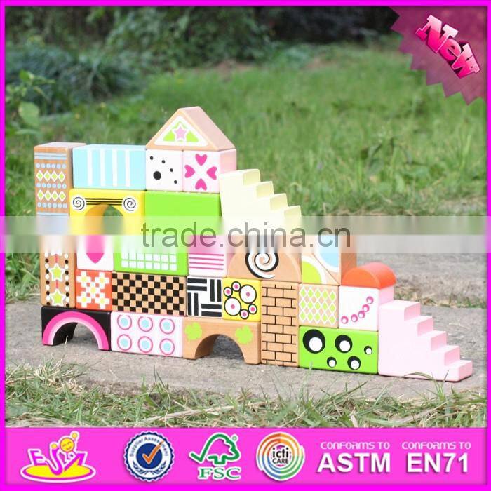 2017 new design 28 pieces educational kids wooden toy building blocks W13A120