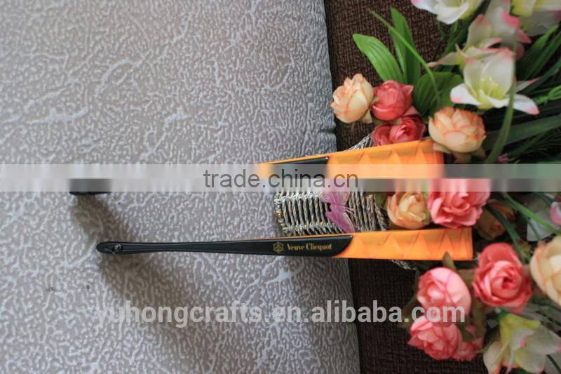 Chinese folding hand fan with black bamboo ribs