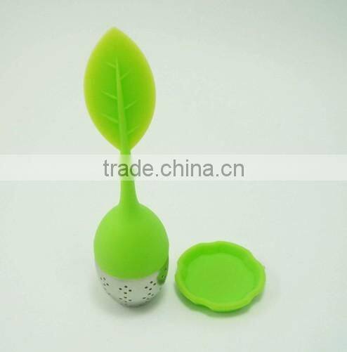 Food grade heat resisting silicone tea infuser in leaf shape, tea strainer, stainless steel tea infuser
