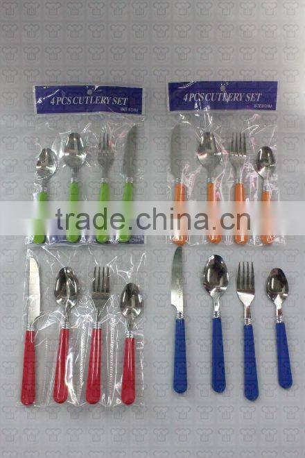 Hot!!!! stainless steel dinnerware set w/coloreful plastic handle