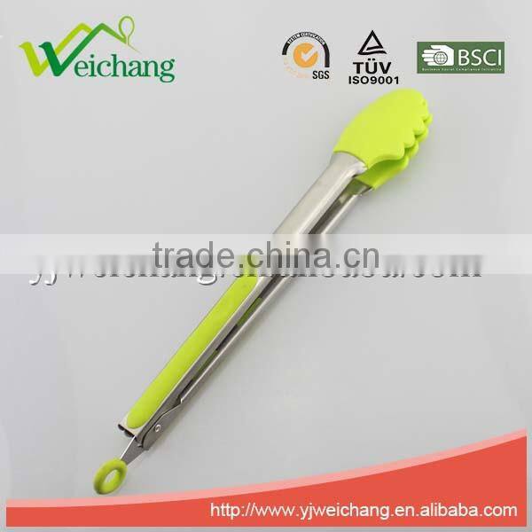 WCK10 Premium Comfort Stainless Steel Locking Kitchen Tongs Food Tong with Silicone Heads, Good Grip