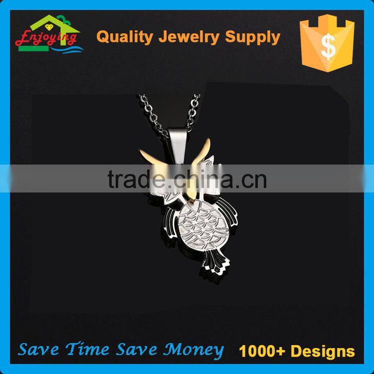 Sample design anniversary stainless steel unisex necklace with owl pendant