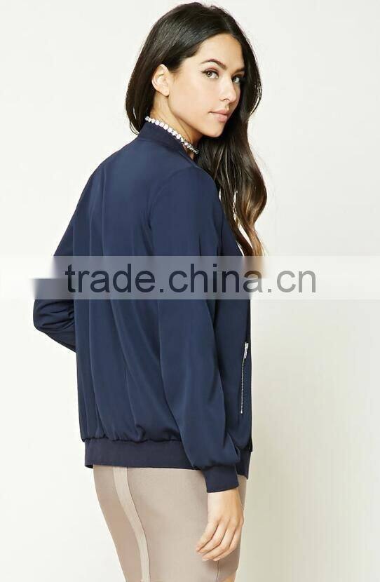 Korean Clothing Style Lady Winter New Model Blue Fashion Baseball Coat Longline Bomber Jacket Wholesale China Manufacturers