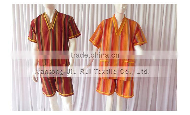 Orange/Red Stripe Sweat Steaming Clothes Elastic Waist Clothes Couples Pajamas Short Sleeve Top+Pants Pajamas for Sauna