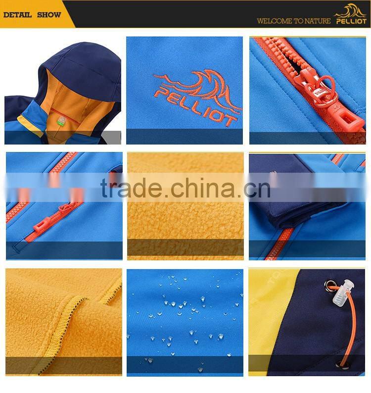 2016 new style waterproof windproof and breathable men hoody softshell jacket with fleece lining