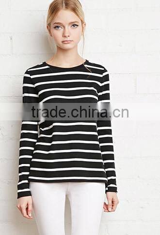 Girls round collar stripe cotton long sleeve sweater