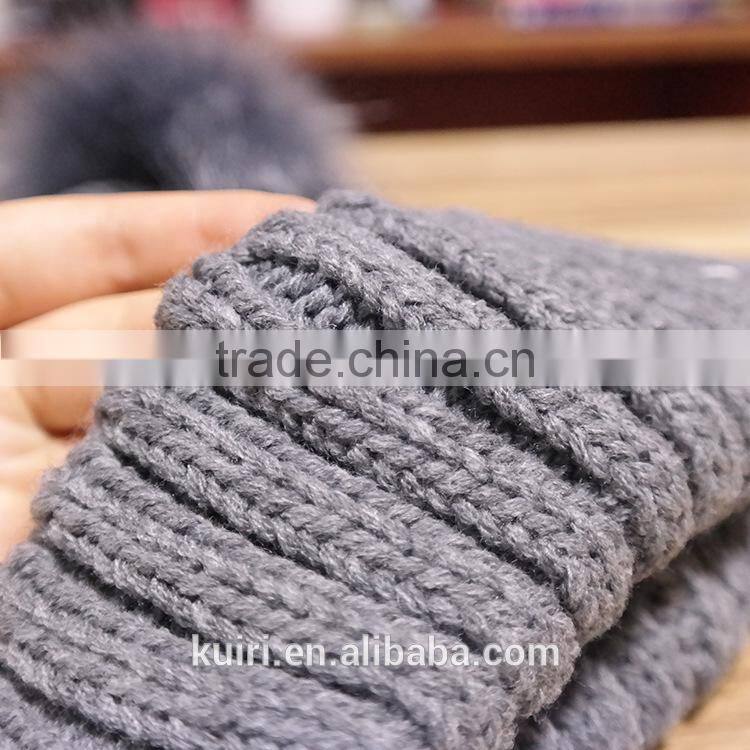 High quality cashmere knitted hat with double fur poms KR-H010