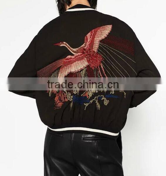 Runwaylover EY1030C Wholesale Fashion Women Solid Color Bomber Cropped 100% Nylon Embroidery Jacket