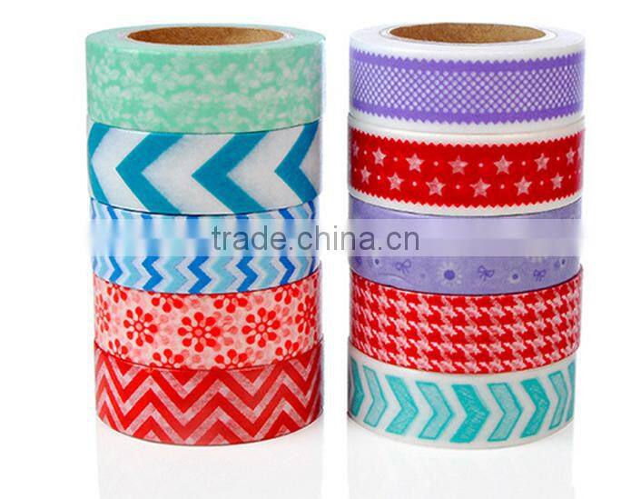 10 colors washi tape one set 4C printing 1.5cm width paper tape
