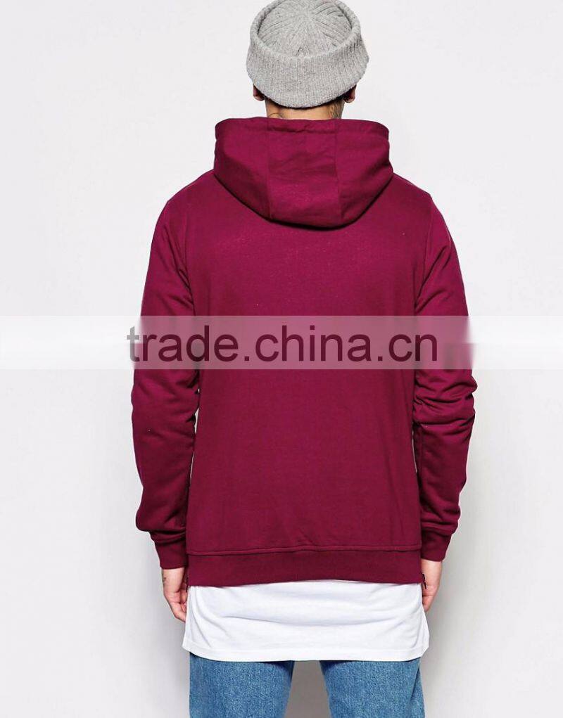 Hot sale long sleeve men's hoodies wholesale side zip oversized hooodies 2016