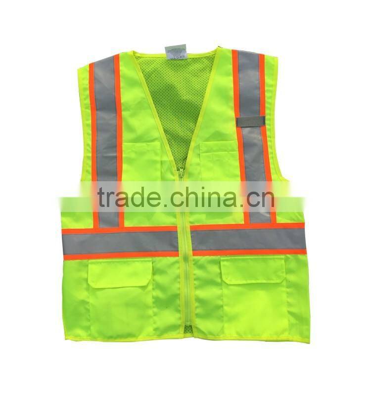 EN20471 ANSI107 mens polyester tricot safety reflective yellow high visibility vest
