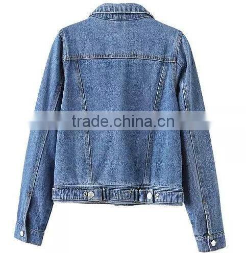 Dark blue washed jeans women in new model down denim jacket