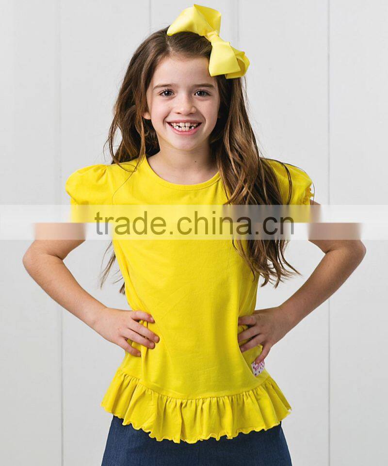 2016 Hot Selling Girls Tees With Sunshine Yellow Ruffle Crewneck Tee Girls T-Shirts Kids Clothing GT90420-39