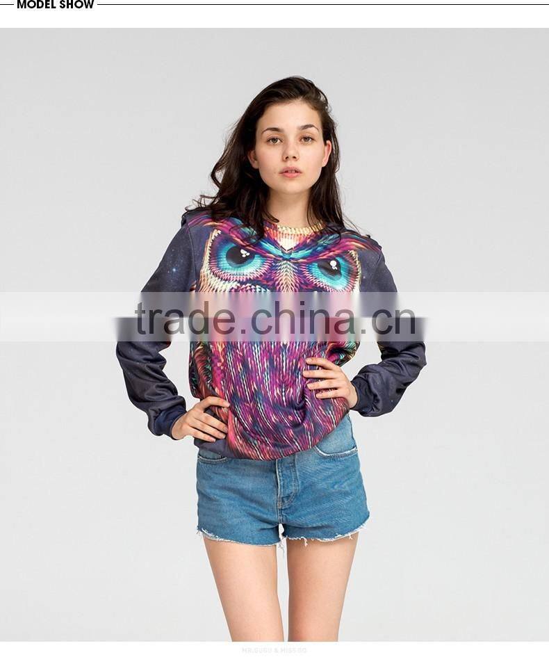 Unisex owl 3d print effect couple pullover sweatshirt without hood