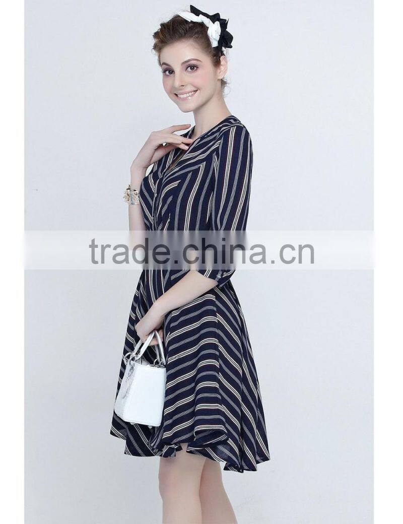 European style ladies spring v neck half sleeve strip dress
