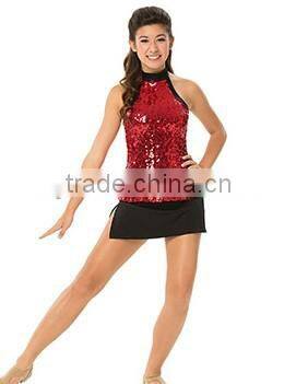 Red Sequins & Fringes Jazz Latin Dance Costumes For Girls