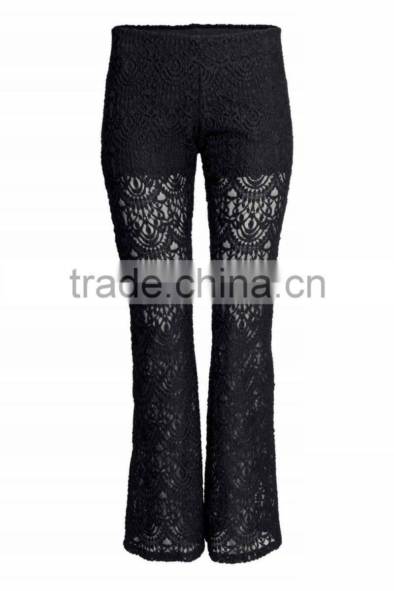 Fashion black lace fishtail swing long pants design for woman