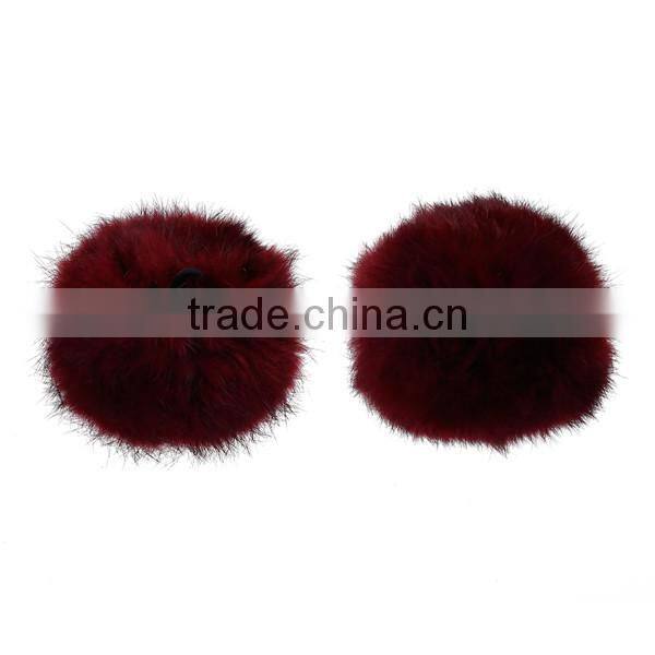 Angora Pom Pom Balls DIY Craft Decoration Wine Red With Ring 80mm Dia.
