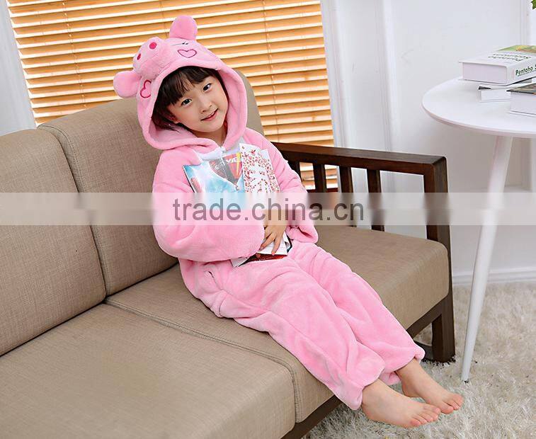 Pink girls top quality kids onesie flannel fleece sleepwear