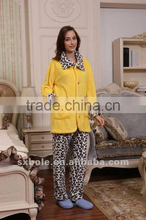 TWO WINGS coral fleece leopard print pajamas for ladies