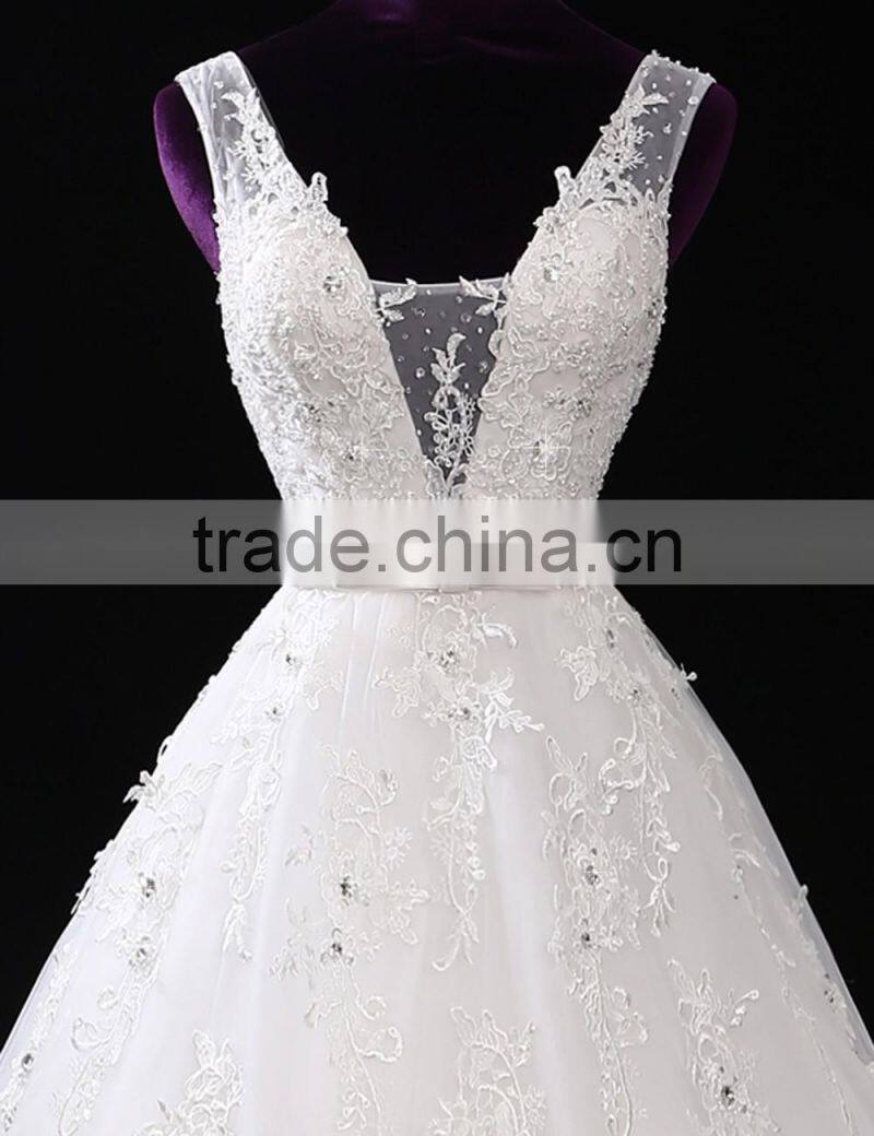 2017 Wholesale Sweetheart Sleeveless Lace Wedding Dresses Beaded V-neck Nackline Mermaid Lace wedding dress F13001