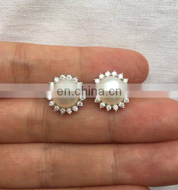 Pearl bridal ear pearl crystal earrings stud flower pearl studs earring wedding earings jewelry
