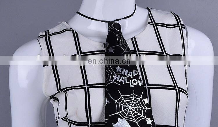 Halloween black ghost spiderweb print funny tie