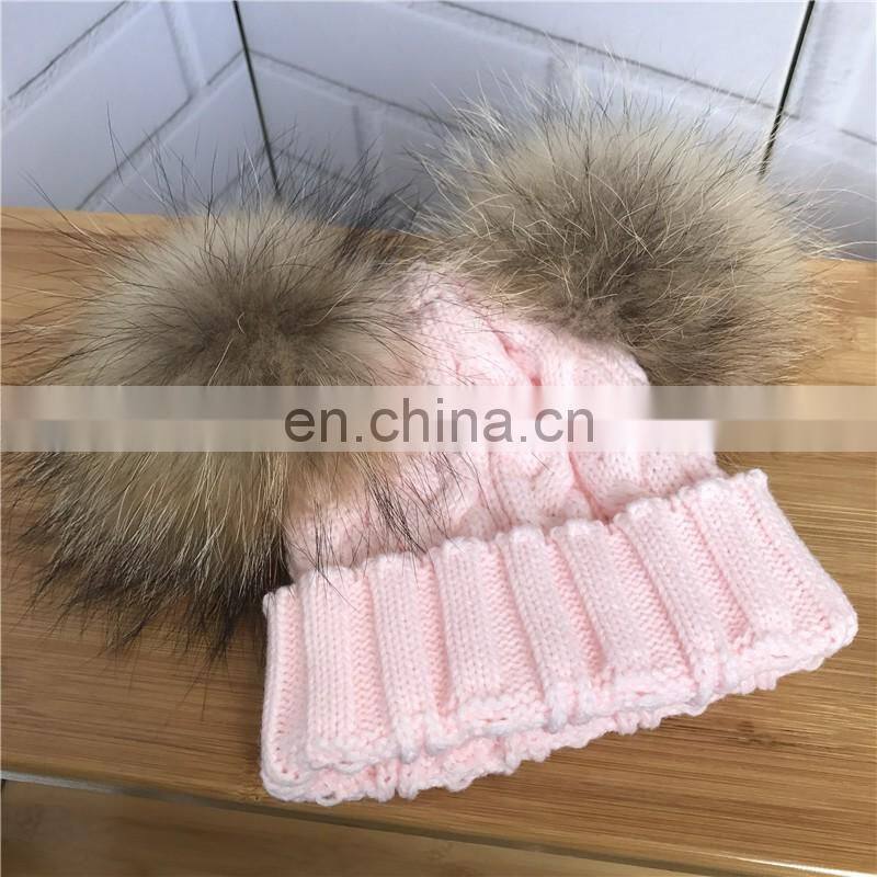 Kids Knitted Hats with Double Fur Balls Baby Cute Winter Warm Beanies Hats Baby Knitted Hat