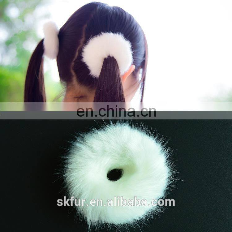Factory wholesale elastic hair rubber tie with rabbit or faux fur ball for girls and women
