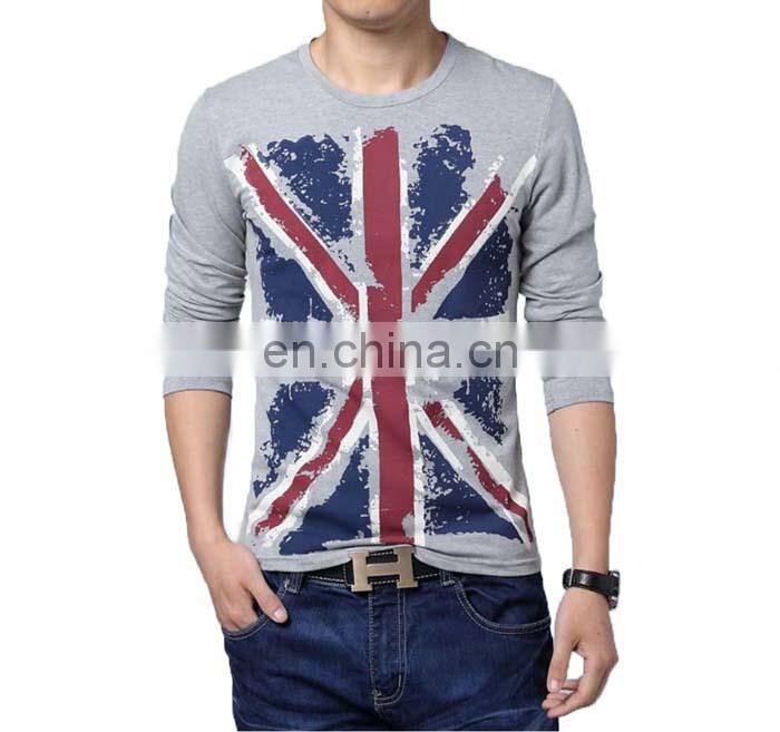 Large Size Men T Shirt 5XL Flag Printing Design T-shirt Men Long Sleeve Fashion European American Style Camisetas Gray White