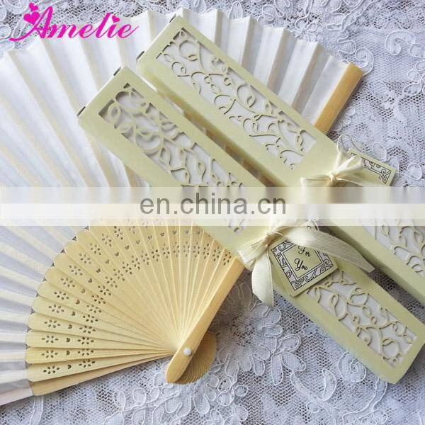 AF1439 White silk hand fan with ivory gift box