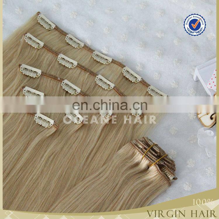 Natural cheap 100% human hair virgin 200 grams clip in hair extensions