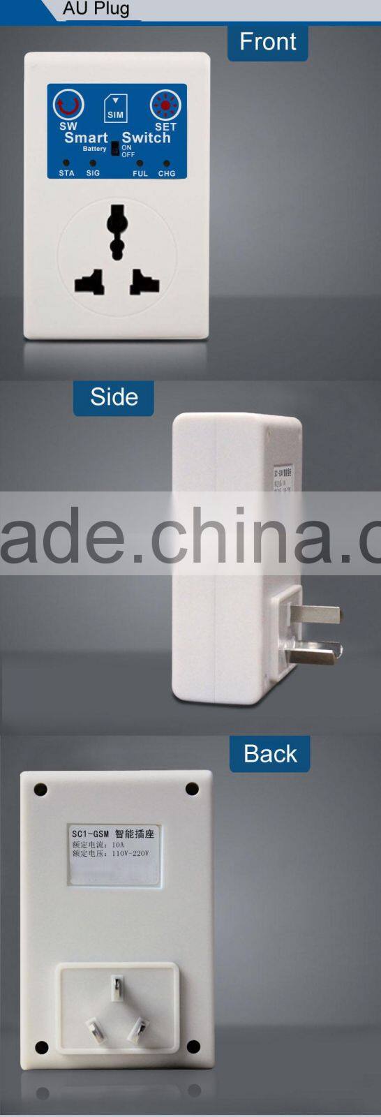 AC110-220V 2200W 10AMP GSM Remote Control Power Switch Suitable for AU/EU/UK Plug with Power Failure SMS Reminder Automatically