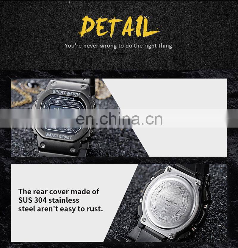SANDA 390 Men Business Calendar Digital Watches Stainless Steel Week Display Back Light Waterproof Wristwatch