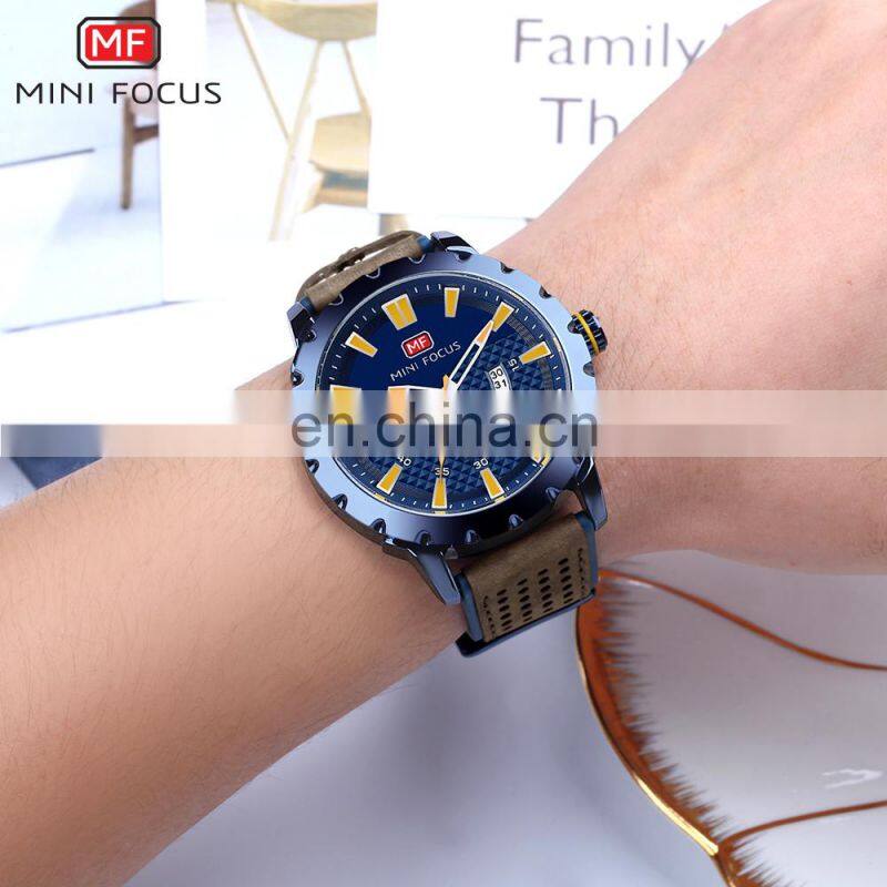 MINI FOCUS MF0150G Men's Fashion Casual Auto Date Leather Band Quartz Analog Watches