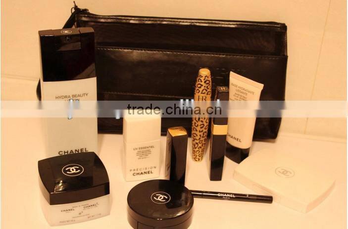 Travel fabric lightweight and recycled pu+grid cosmetic bag