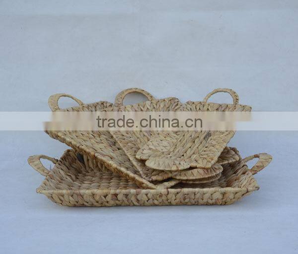 S/4 Rectangular Natural Water Hyacinth Woven Shallow Chocolate Tray