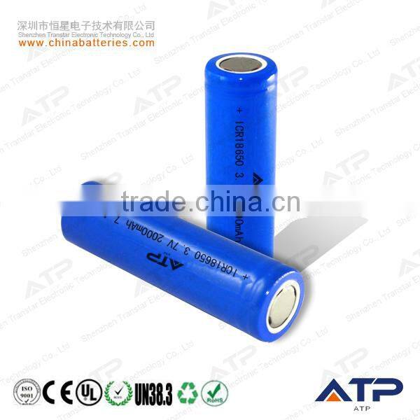 icr18650 2000mah 3.7v rechargeable battery / li-ion battery 3.7v 2000mah / 18650 li ion cell