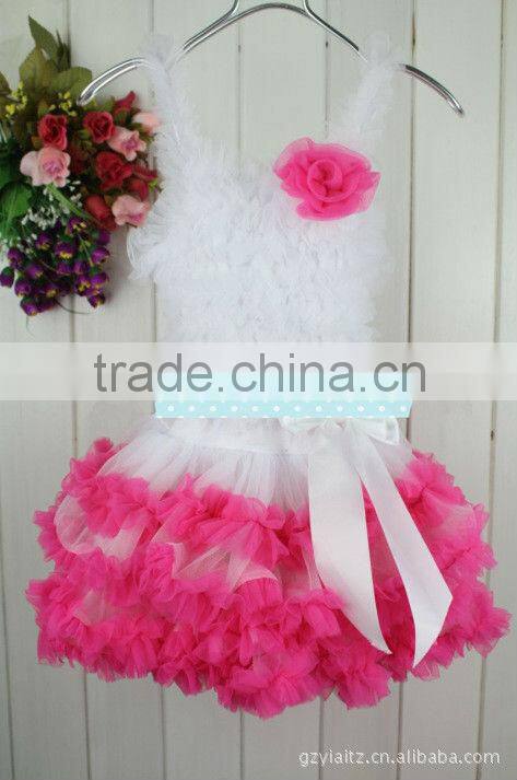 Lovely Brown Net Dot Bubble Skirt Top Quality Girl TUTU Bow Dress