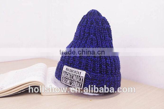 Label Embroidery Multi-colors Plain Knitting Girls Beanie Hat and Cap
