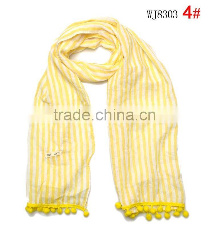 New Arrival Striped Lace Pom Pom Brim Boys Girls Baby Kids Winter Scarf
