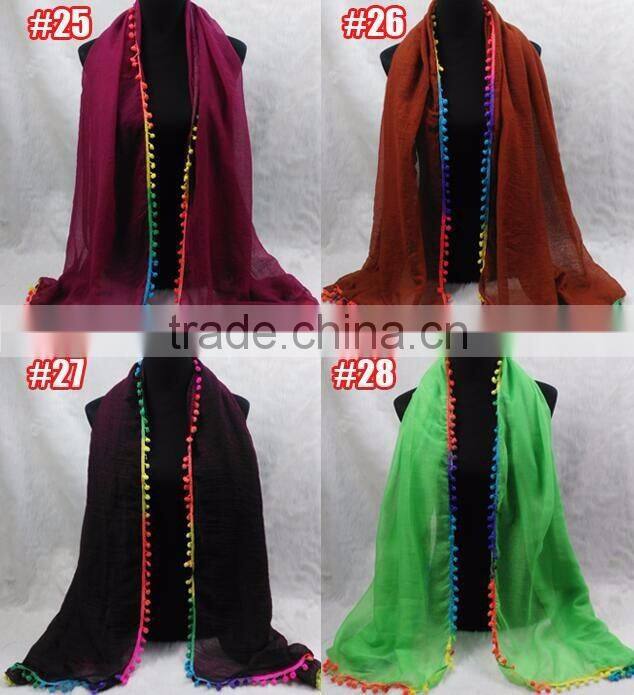 Custom Viscose Pompom Lady Muslim Dubai Scarf
