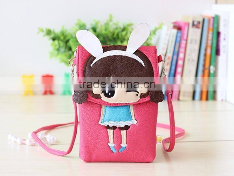 Wholesale cartoon small beauty girl mobile phone bag cell sling phone bag