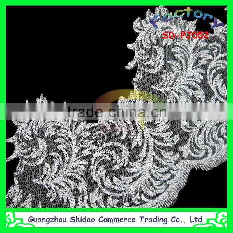 custom eco-friendly cord beaded white bridal embroidered tulle lace fabric PJ025