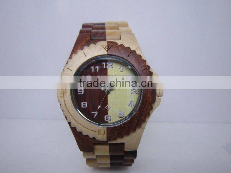 2016 high quality Popular elegant wood wristwatch with various colors wood Case and Band, Japan Movement 2035 with calendar