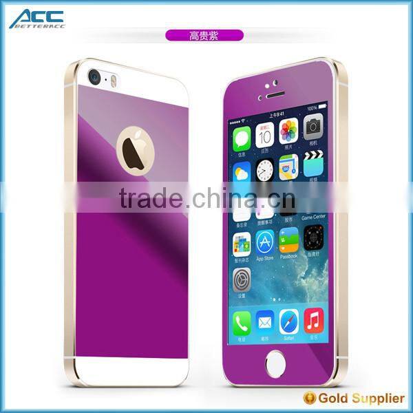 Popular Front+Back Metallic plating color tempered glass screen protector for iPhone 5 5s
