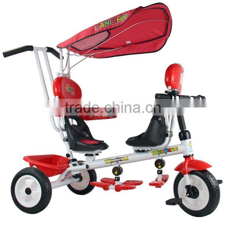 bt-016021D kids tricycle New design children multifunctional double seats ride on twin tricycle and baby stroller
