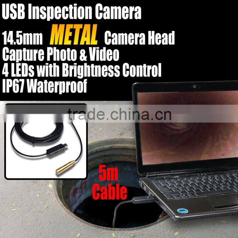 USB Inspection 4 LED Waterproof Metal Camera 5M/7M/10M Cable Endoscope Borescope