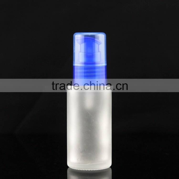 frosted lotion glass bottle with blue press pump