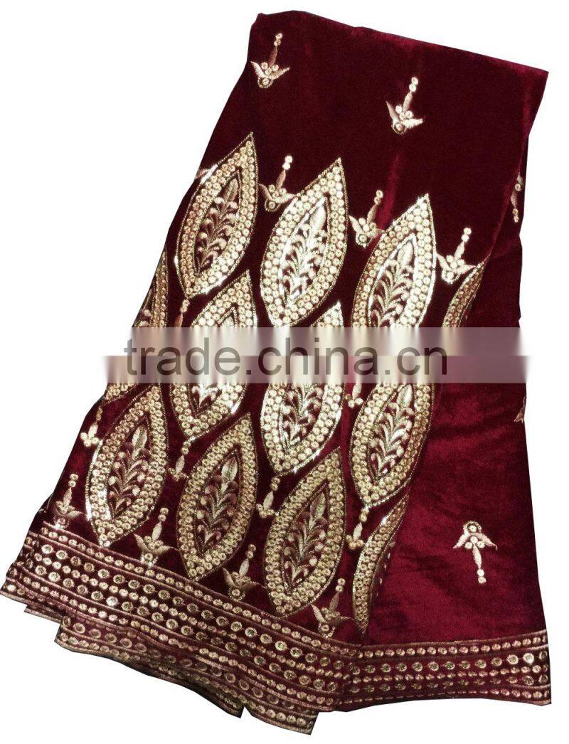 Wholesale olive green African velvet lace polyester velvet fabric